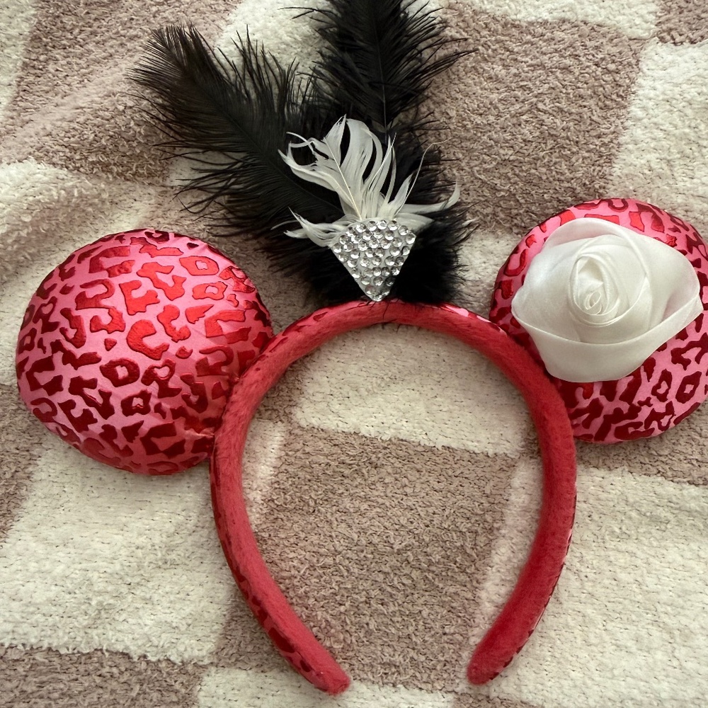 Disney Minnie Mouse Pink Cheetah Feather Ears